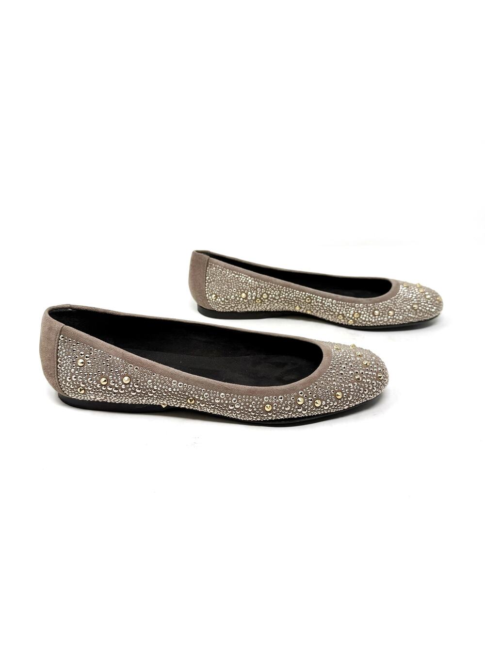 [Stuart Weitzman] Tan Studded Nubeads Haze Round Toe Suede Ballet Flats Size 8.5